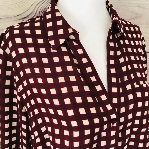 The Limited Ashton Burgundy Gingham Plaid Button Down Long Sleeve Shirt - Picture 2 of 13
